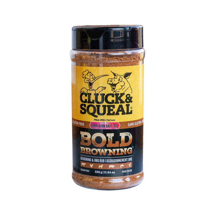 Bold Browning seasoning & BBQ rub with Himalayan salt, gluten-free and sugar-free in clear jar