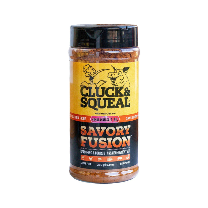 Savory Fusion seasoning & BBQ rub, gluten-free, sugar-free, with Himalayan salt, in clear jar